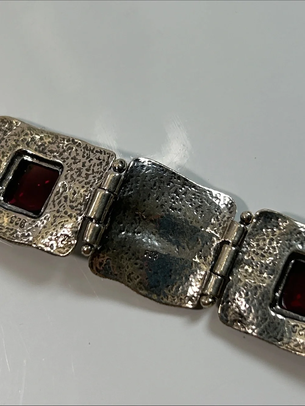 NWT Passage To Israel Hammered Panel Link Genuine Garnet Gemstone Bracelet